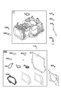 Cylinder Group Diagram and Parts List for 08P602-0029-H5 020000 - 09Z999 Briggs and Stratton Engine